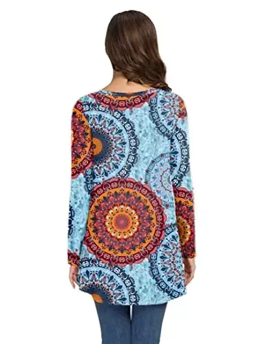 AWULIFFAN Women's Casual Round Neck Long Sleeve Loose Tunic T-Shirt Blouse Tops - 3