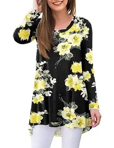 AWULIFFAN Women's Casual Round Neck Long Sleeve Loose Tunic T-Shirt Blouse Tops 