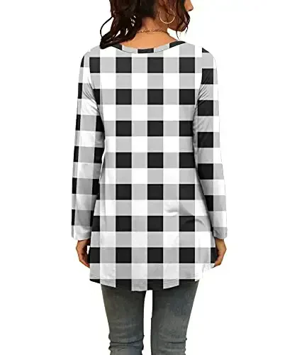 AWULIFFAN Women's Casual Round Neck Long Sleeve Loose Tunic T-Shirt Blouse Tops - 3