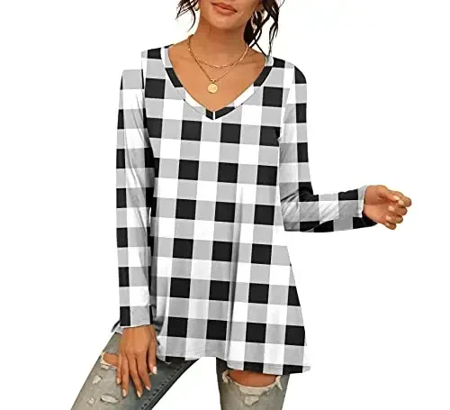 AWULIFFAN Women's Casual Round Neck Long Sleeve Loose Tunic T-Shirt Blouse Tops - 4