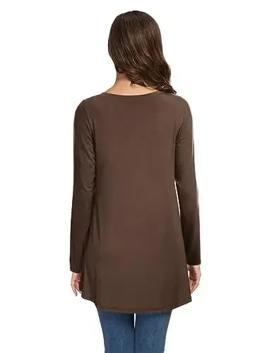 AWULIFFAN Women's Casual Round Neck Long Sleeve Loose Tunic T-Shirt Blouse Tops - 3