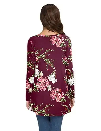 AWULIFFAN Women's Casual Round Neck Long Sleeve Loose Tunic T-Shirt Blouse Tops - 3