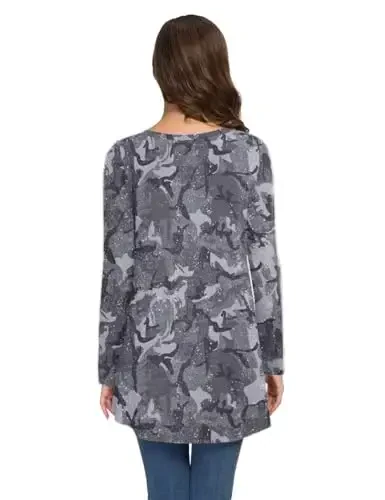 AWULIFFAN Women's Casual Round Neck Long Sleeve Loose Tunic T-Shirt Blouse Tops - 3