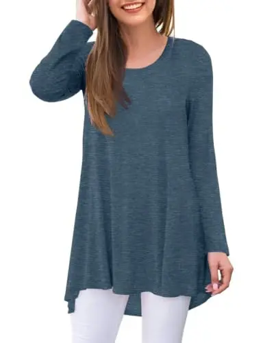 AWULIFFAN Women's Casual Round Neck Long Sleeve Loose Tunic T-Shirt Blouse Tops - 1