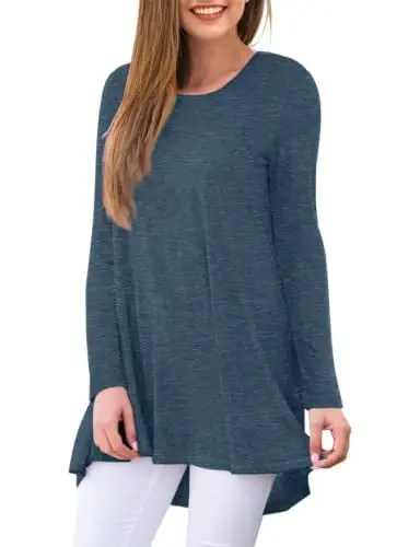 AWULIFFAN Women's Casual Round Neck Long Sleeve Loose Tunic T-Shirt Blouse Tops - AWULIFFAN (1)