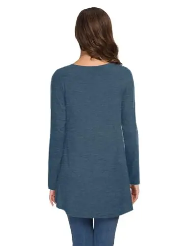 AWULIFFAN Women's Casual Round Neck Long Sleeve Loose Tunic T-Shirt Blouse Tops - 4