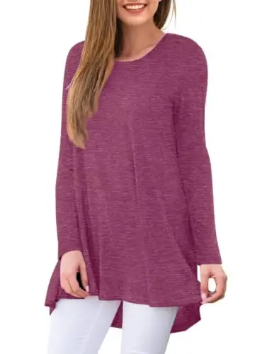 AWULIFFAN Women's Casual Round Neck Long Sleeve Loose Tunic T-Shirt Blouse Tops - AWULIFFAN (1)
