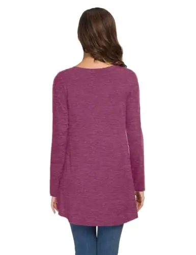 AWULIFFAN Women's Casual Round Neck Long Sleeve Loose Tunic T-Shirt Blouse Tops - 4