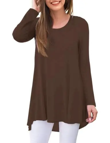 AWULIFFAN Women's Casual Round Neck Long Sleeve Loose Tunic T-Shirt Blouse Tops - 1