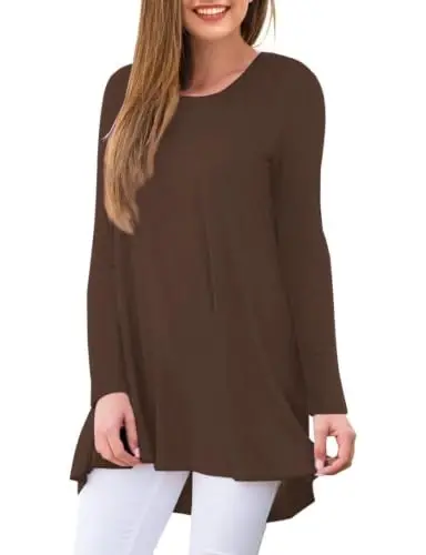 AWULIFFAN Women's Casual Round Neck Long Sleeve Loose Tunic T-Shirt Blouse Tops - 2