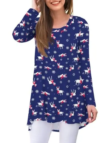 AWULIFFAN Women's Casual Round Neck Long Sleeve Loose Tunic T-Shirt Blouse Tops - 1