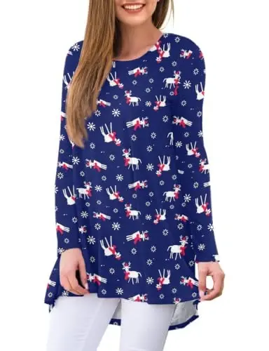AWULIFFAN Women's Casual Round Neck Long Sleeve Loose Tunic T-Shirt Blouse Tops - AWULIFFAN (1)