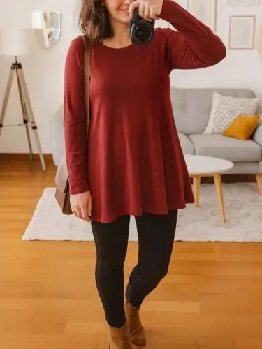 AWULIFFAN Women's Casual Round Neck Long Sleeve Loose Tunic T-Shirt Blouse Tops - 5