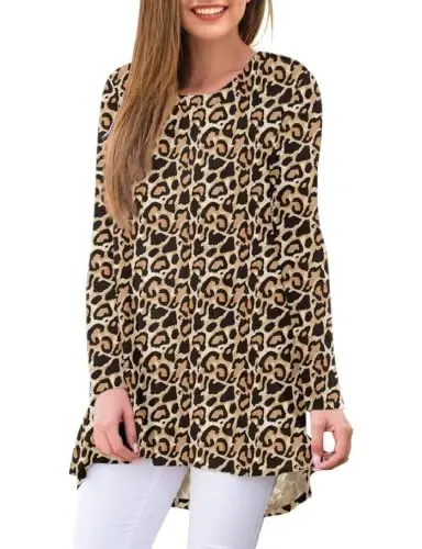 AWULIFFAN Women's Casual Round Neck Long Sleeve Loose Tunic T-Shirt Blouse Tops - AWULIFFAN (1)