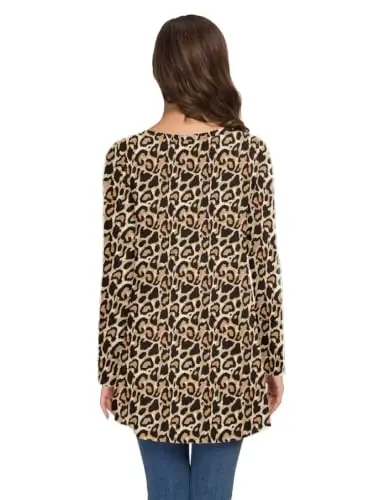 AWULIFFAN Women's Casual Round Neck Long Sleeve Loose Tunic T-Shirt Blouse Tops - 4