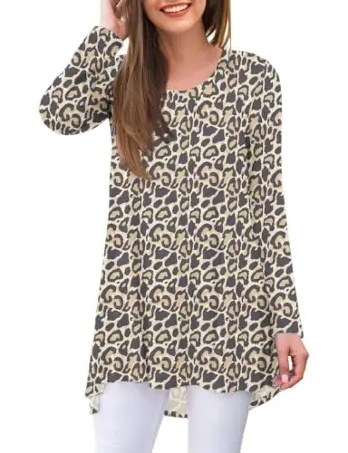 AWULIFFAN Women's Casual Round Neck Long Sleeve Loose Tunic T-Shirt Blouse Tops - 1