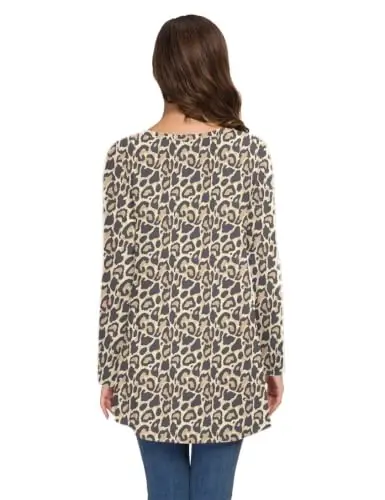 AWULIFFAN Women's Casual Round Neck Long Sleeve Loose Tunic T-Shirt Blouse Tops - 4