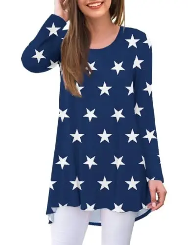 AWULIFFAN Women's Casual Round Neck Long Sleeve Loose Tunic T-Shirt Blouse Tops - 1