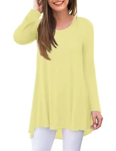 AWULIFFAN Women's Casual Round Neck Long Sleeve Loose Tunic T-Shirt Blouse Tops - AWULIFFAN