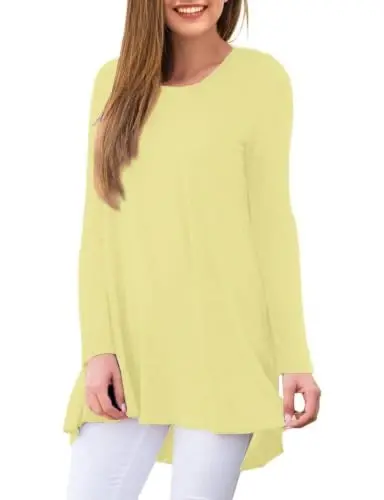 AWULIFFAN Women's Casual Round Neck Long Sleeve Loose Tunic T-Shirt Blouse Tops - 2