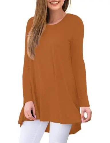 AWULIFFAN Women's Casual Round Neck Long Sleeve Loose Tunic T-Shirt Blouse Tops - AWULIFFAN (1)