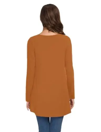 AWULIFFAN Women's Casual Round Neck Long Sleeve Loose Tunic T-Shirt Blouse Tops - 4