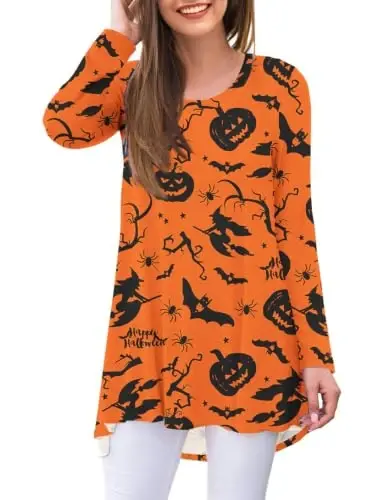AWULIFFAN Women's Casual Round Neck Long Sleeve Loose Tunic T-Shirt Blouse Tops - 1