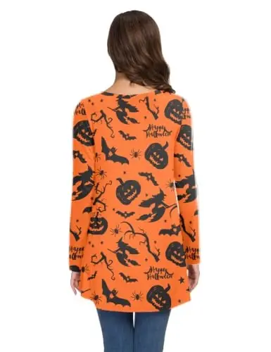 AWULIFFAN Women's Casual Round Neck Long Sleeve Loose Tunic T-Shirt Blouse Tops - 4
