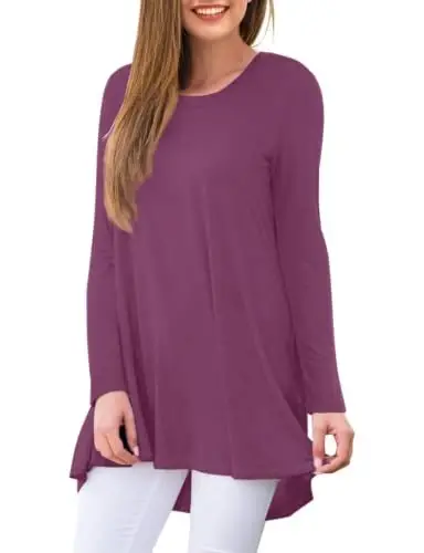 AWULIFFAN Women's Casual Round Neck Long Sleeve Loose Tunic T-Shirt Blouse Tops - 2