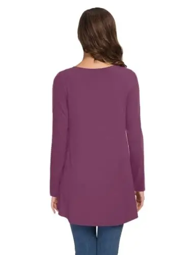 AWULIFFAN Women's Casual Round Neck Long Sleeve Loose Tunic T-Shirt Blouse Tops - 4