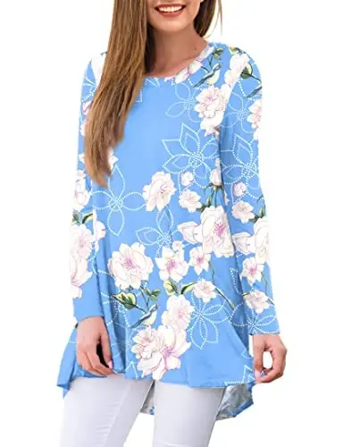 AWULIFFAN Women's Casual Round Neck Long Sleeve Loose Tunic T-Shirt Blouse Tops - AWULIFFAN (1)