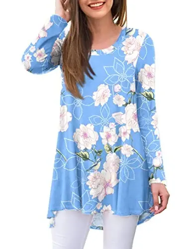 AWULIFFAN Women's Casual Round Neck Long Sleeve Loose Tunic T-Shirt Blouse Tops - 1