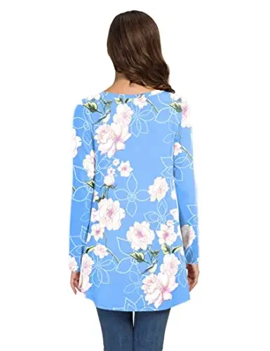 AWULIFFAN Women's Casual Round Neck Long Sleeve Loose Tunic T-Shirt Blouse Tops - 3