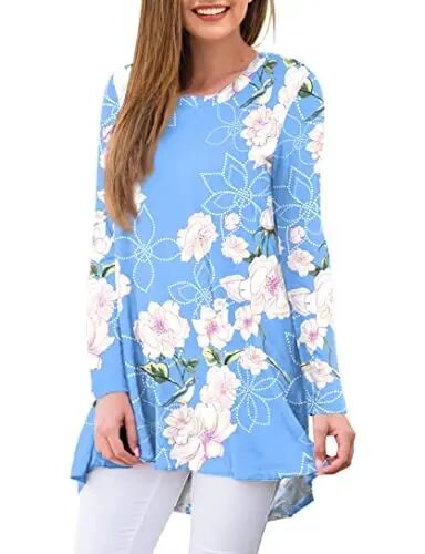 AWULIFFAN Women's Casual Round Neck Long Sleeve Loose Tunic T-Shirt Blouse Tops - AWULIFFAN (1)
