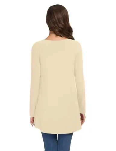 AWULIFFAN Women's Casual Round Neck Long Sleeve Loose Tunic T-Shirt Blouse Tops - 4