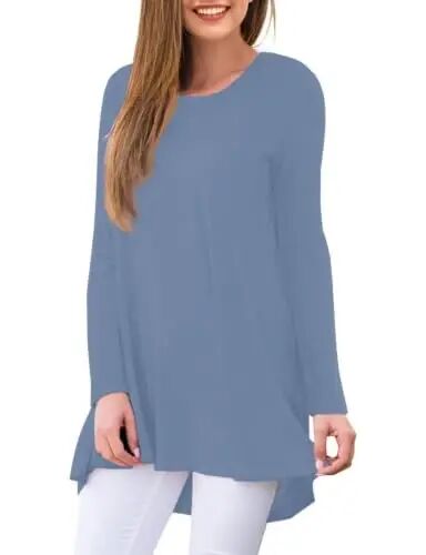 AWULIFFAN Women's Casual Round Neck Long Sleeve Loose Tunic T-Shirt Blouse Tops - AWULIFFAN (1)