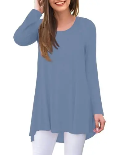 AWULIFFAN Women's Casual Round Neck Long Sleeve Loose Tunic T-Shirt Blouse Tops - 1