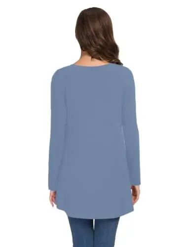 AWULIFFAN Women's Casual Round Neck Long Sleeve Loose Tunic T-Shirt Blouse Tops - 4