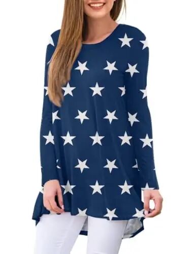 AWULIFFAN Women's Casual Round Neck Long Sleeve Loose Tunic T-Shirt Blouse Tops - 2