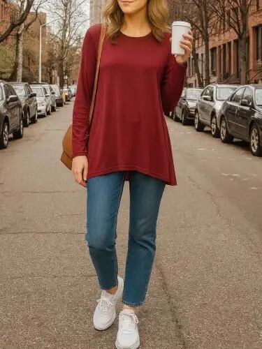 AWULIFFAN Women's Casual Round Neck Long Sleeve Loose Tunic T-Shirt Blouse Tops - 3