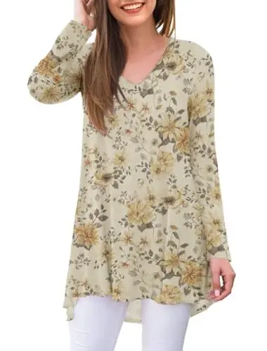 AWULIFFAN Women's Fall Long Sleeve V-Neck T-Shirt Sleepwear Tunic Tops Blouse Shirts - 7