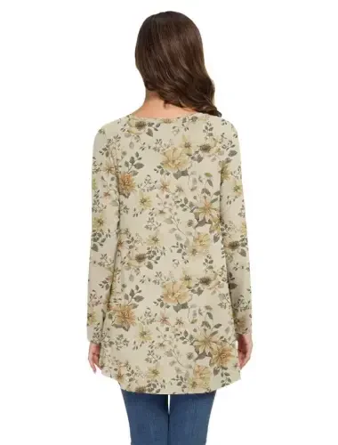 AWULIFFAN Women's Fall Long Sleeve V-Neck T-Shirt Sleepwear Tunic Tops Blouse Shirts - 3