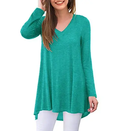 AWULIFFAN Women's Fall Long Sleeve V-Neck T-Shirt Sleepwear Tunic Tops Blouse Shirts - MODAZONE