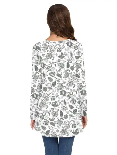 AWULIFFAN Women's Fall Long Sleeve V-Neck T-Shirt Sleepwear Tunic Tops Blouse Shirts - 9