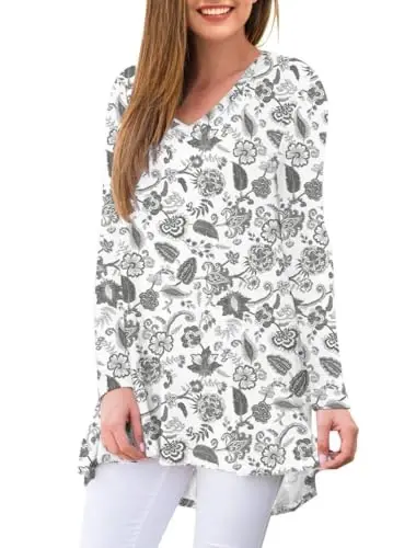 AWULIFFAN Women's Fall Long Sleeve V-Neck T-Shirt Sleepwear Tunic Tops Blouse Shirts - AWULIFFAN (1)