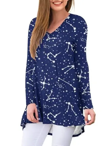 AWULIFFAN Women's Fall Long Sleeve V-Neck T-Shirt Sleepwear Tunic Tops Blouse Shirts - 8