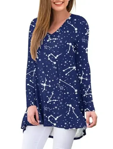 AWULIFFAN Women's Fall Long Sleeve V-Neck T-Shirt Sleepwear Tunic Tops Blouse Shirts - 2
