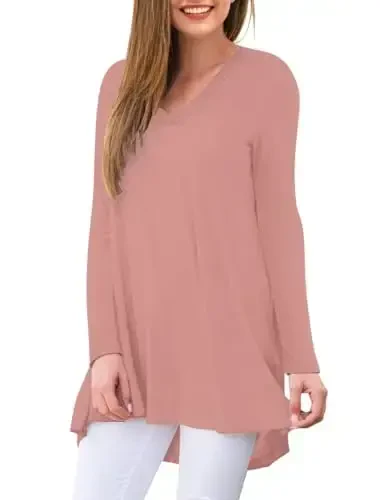 AWULIFFAN Women's Fall Long Sleeve V-Neck T-Shirt Sleepwear Tunic Tops Blouse Shirts - 2
