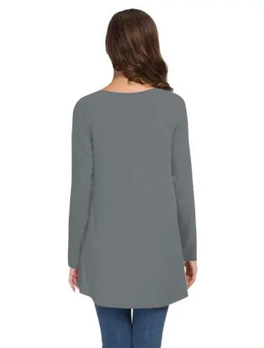 AWULIFFAN Women's Fall Long Sleeve V-Neck T-Shirt Sleepwear Tunic Tops Blouse Shirts - 9