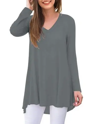 AWULIFFAN Women's Fall Long Sleeve V-Neck T-Shirt Sleepwear Tunic Tops Blouse Shirts - 1